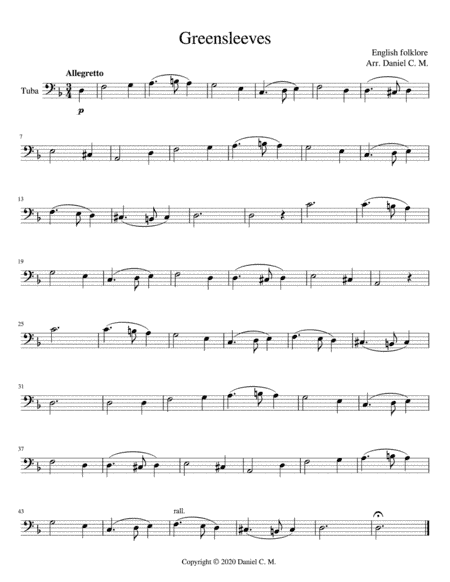 Greensleeves for tuba and piano (arr. Daniel C. M.)