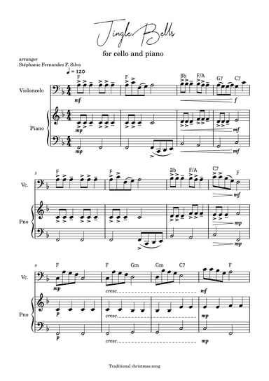Jingle Bells - for cello and piano in F major (arr. Stéphanie Fernades F. Silva)