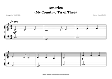 America (My Country, 'Tis of Thee) - Easy Beginner Piano (note names) (arr. Valdir Maia)