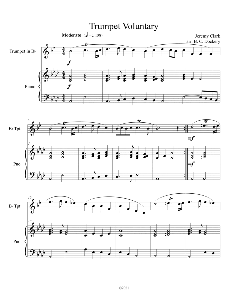 Trumpet Voluntary (Trumpet Solo) with piano accompaniment (arr. B. C. Dockery)
