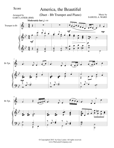 AMERICA, THE BEAUTIFUL (Duet – Bb Trumpet and Piano/Score and Parts) (arr. Gary Lanier)