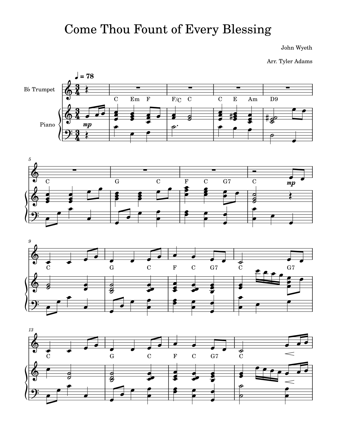 Come Thou Fount of Every Blessing (Trumpet Solo with Piano) (arr. Tyler Adams)