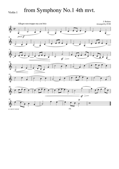 Brahms  from Symphony No.1, 4th mvt., for string quartet, CB305 (arr. FCMUSIC)