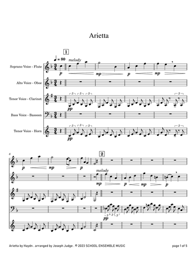Arietta by Haydn for Woodwind Quartet in Schools (arr. Joseph Judge)