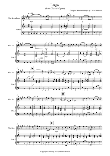 Largo (Handel) for Alto Saxophone and Piano (arr. David Burndrett)