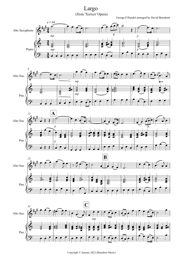 Largo (Handel) for Alto Saxophone and Piano (arr. David Burndrett)