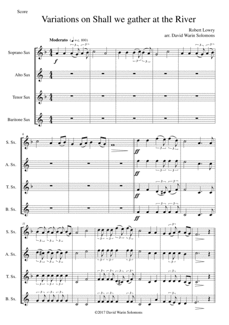 Variations on Shall we gather at the river for saxophone quartet (arr. David Warin Solomons)