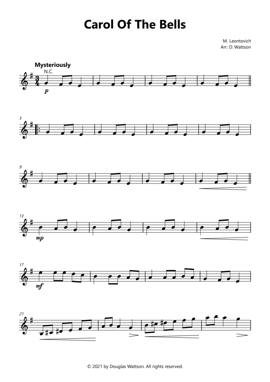 Carol Of The Bells (arr. Douglas Wattson)
