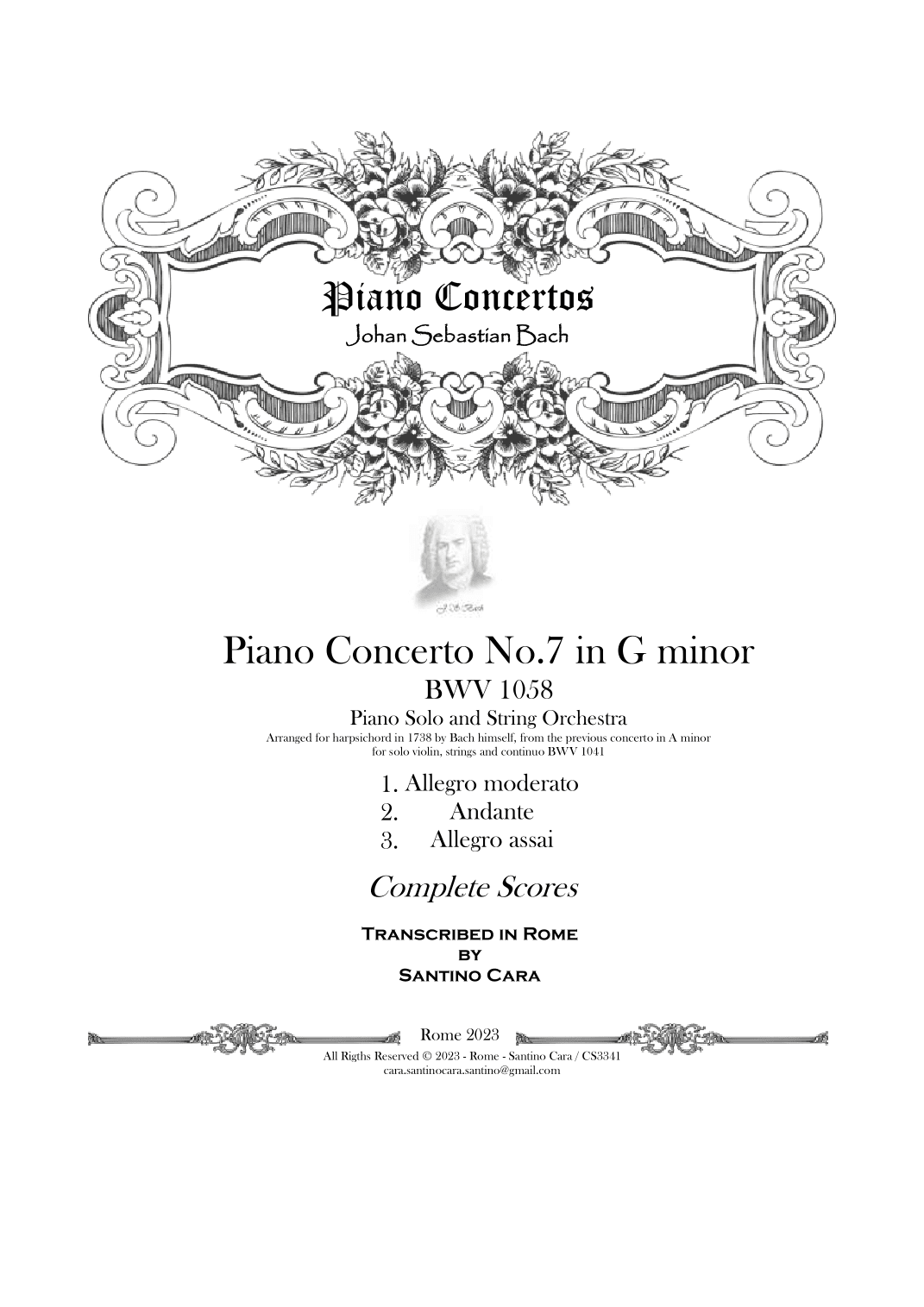 Bach - Piano Concerto No.7 in G minor BWV 1058 for Piano solo and String Orchestra (arr. Santino Cara)