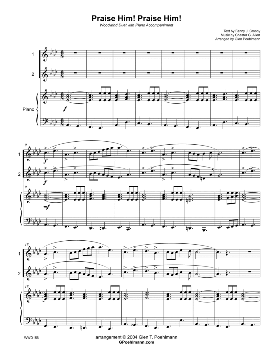 PRAISE HIM! PRAISE HIM! - DUET for Bb/C TREBLE INSTRUMENTS with Piano (arr. Glen Poehlmann)