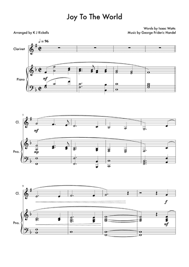 Joy To The World - Clarinet (easy key) (arr. K J Rickells)