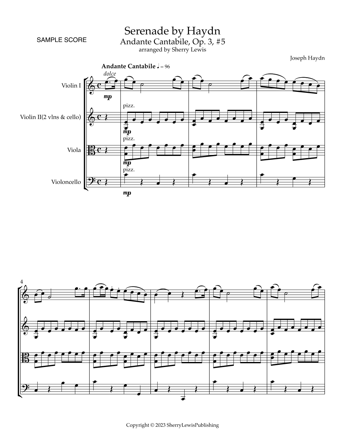 Serenade by Haydn, Op. 3 #5 Andante Cantabile (arr. Sherry Lewis)