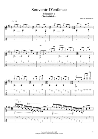 Souvenir D'enfance- Classical Guitar Tabs (arr. Prima Acoustic Music)