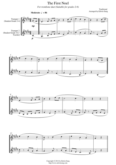 The First Noel (for trumpet (Bb) duet, suitable for grades 2-6) (arr. Edwin Sung)