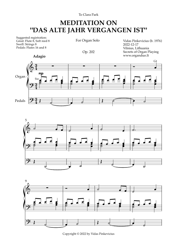 Meditation on "Das alte Jahr vergangen ist", Op. 202 (Organ Solo) by Vidas Pinkevicius