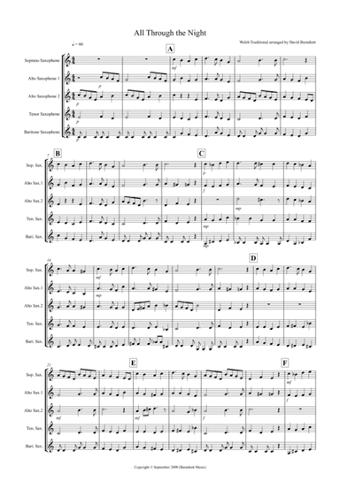 All Through the Night for Saxophone Quintet (arr. David Burndrett)