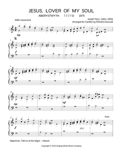 Jesus, Lover of My Soul  (ABERYSTWYTH) (arr. Richard Giszczak)