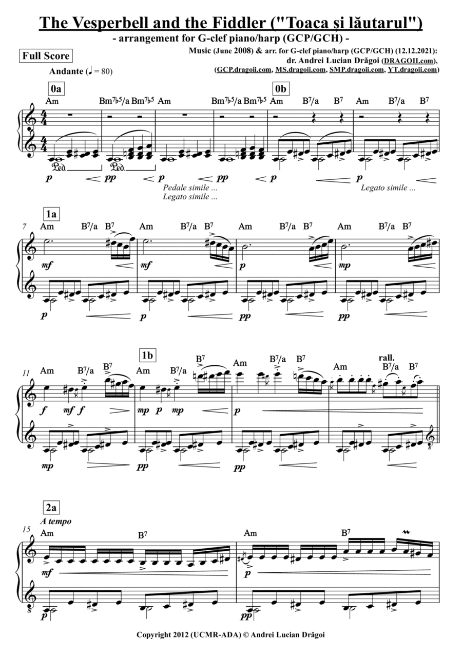 The Vesperbell and the Fiddler ("Toaca ?i lautarul") - arr. for G-clef piano/harp (GCP/GCH) (from