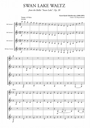 Swan Lake Waltz for Clarinet Quartet (arr. Diego Marani)