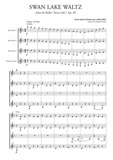 Swan Lake Waltz for Clarinet Quartet (arr. Diego Marani)
