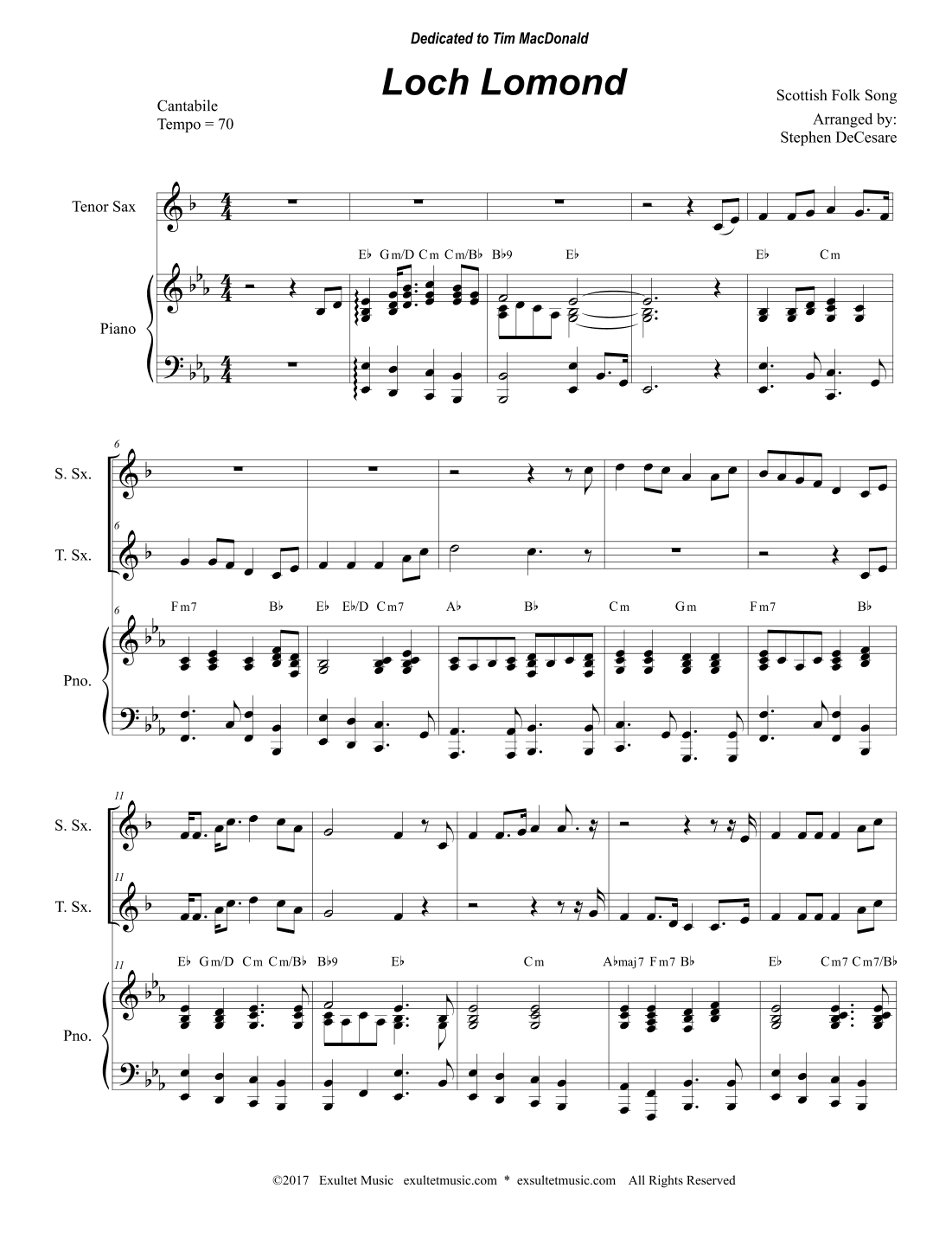 Loch Lomond (Duet for Soprano and Tenor Saxophone) (arr. Stephen DeCesare)