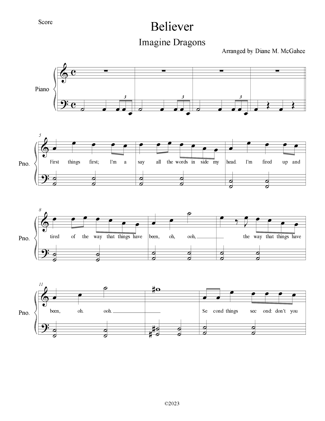 Believer (arr. Arranged by Diane M. McGahee)