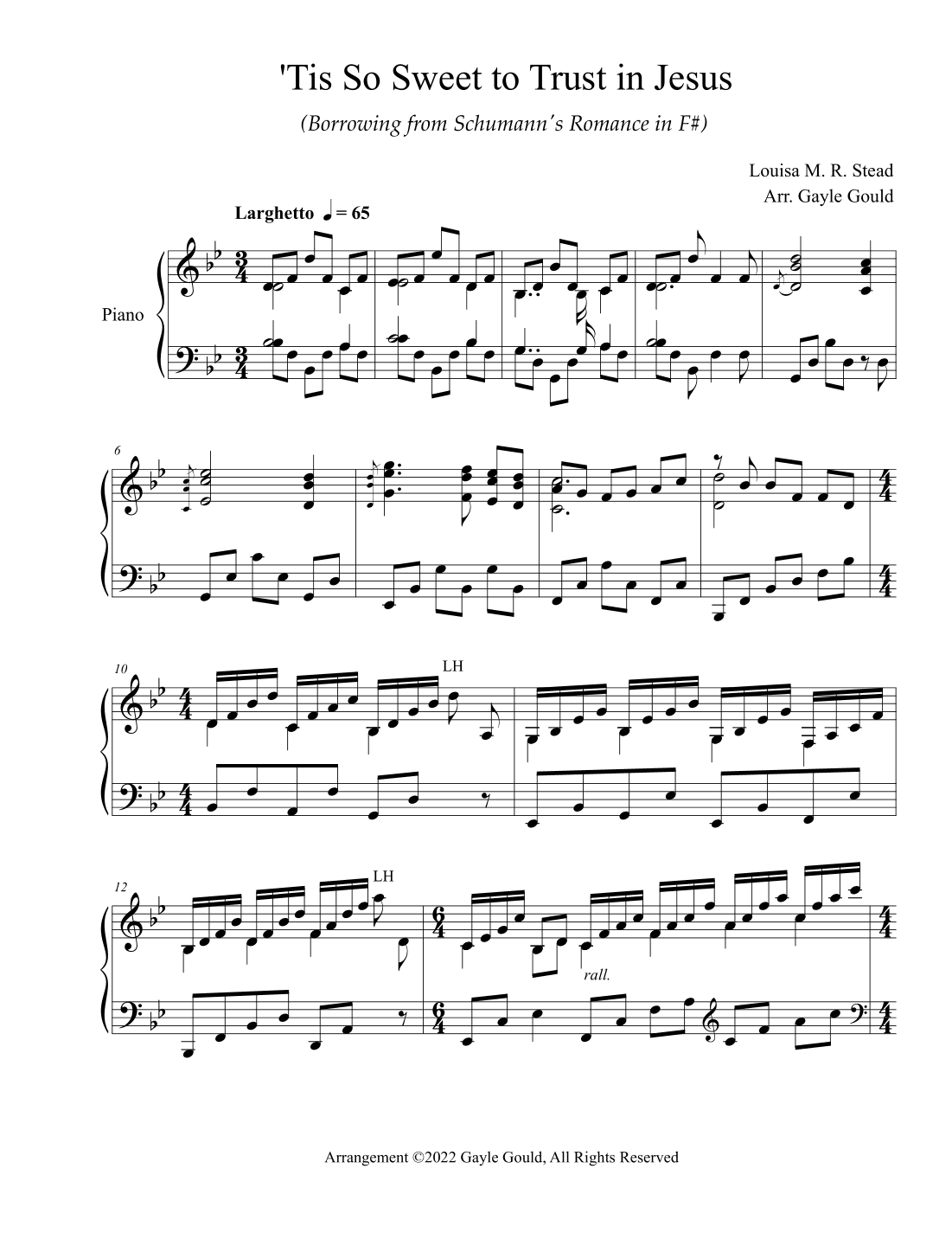 'Tis So Sweet to Trust in Jesus -- Piano Solo (a la Schumann) (arr. Gayle Gould)