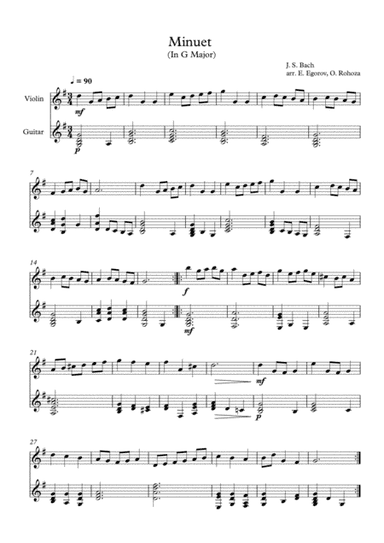 Minuet (In G Major), Johann Sebastian Bach, For Violin & Guitar