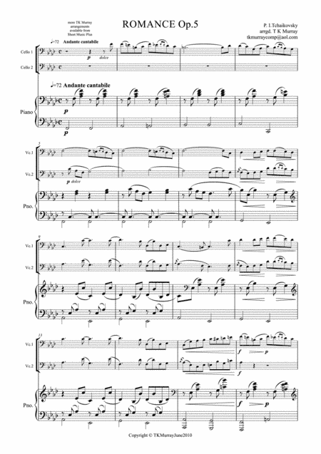 Tchaikovsky - Romance Op.5 - 2 Cellos & Piano (arr. Tim TK Murray)
