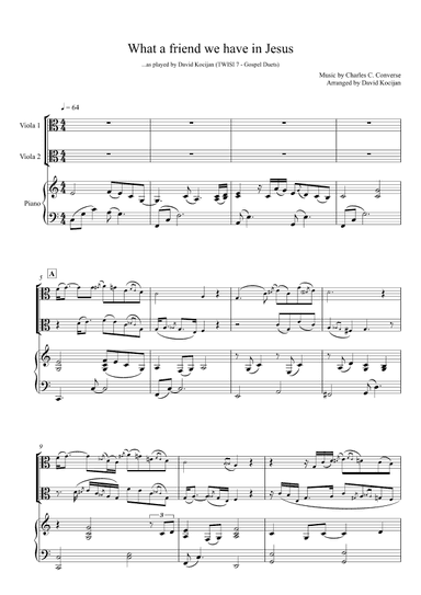 What a friend we have in Jesus - TRIO (piano & 2 violas) (arr. David Kocijan)