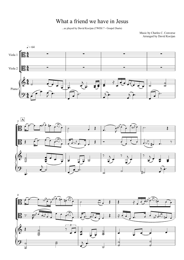 What a friend we have in Jesus - TRIO (piano & 2 violas) (arr. David Kocijan)