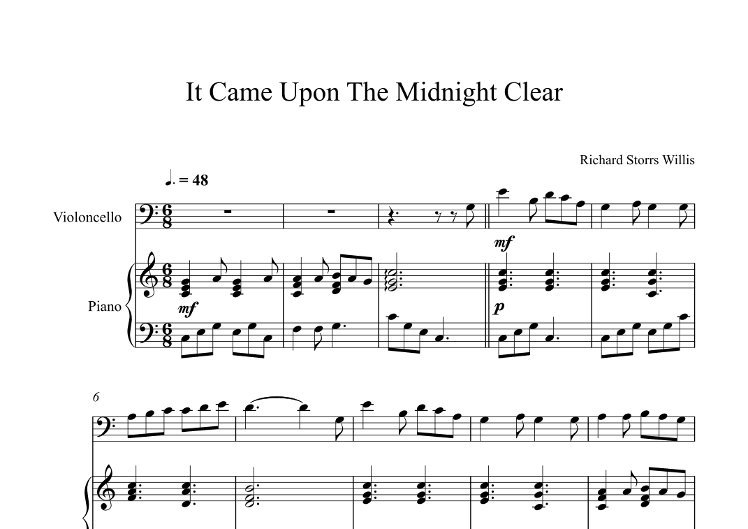 It Came Upon The Midnight Clear - Richard Storrs Willis (Cello + Piano) (arr. Digital Book Music)
