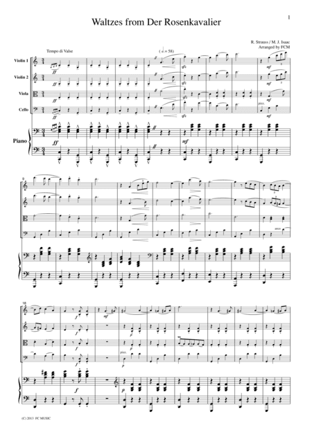 Strauss R. Waltzes from Der Rosenkavalier, for Piano Quintet, PS901 (arr. FC MUSIC)