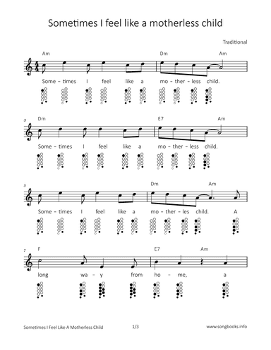 Sometimes I feel like a motherless child (arr. songbooks.info)
