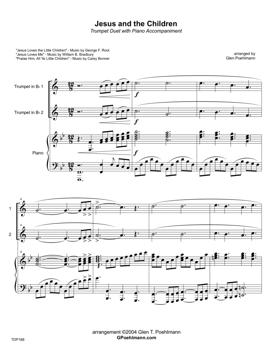 JESUS AND THE CHILDREN (hymn medley) - TRUMPET DUET with Piano Accompaniment (arr. Glen Poehlmann)