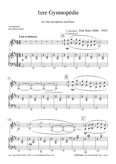 Gymnopedie no. 1 [alto sax + piano] (arr. Juan María Solare)
