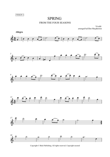 SPRING - FROM THE FOUR SEASONS - EASY STRING QUARTET MUSIC - VIOLIN 1 (arr. Ellen Macpherson)