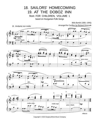 For Children, Volume 1: 18. Sailors' Homecoming, 19. At the Doboz Inn (arr. Richard Giszczak)