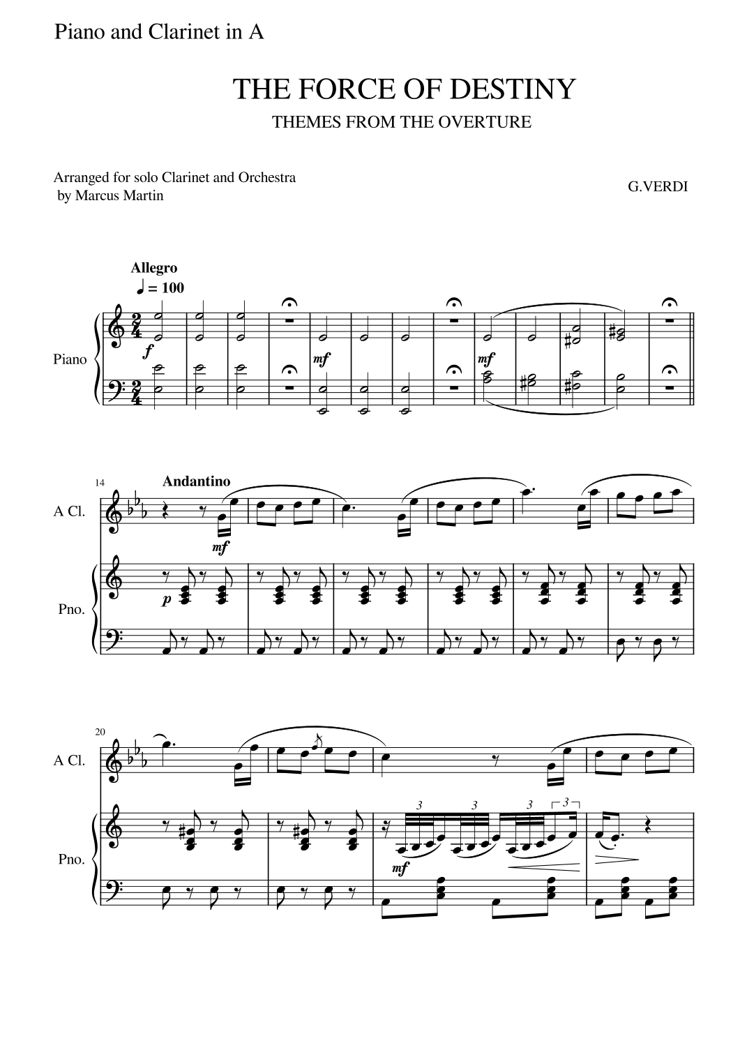 The force of destiny Overture arranged for Clarinet and Piano (arr. Marcus Martin)