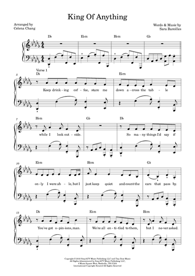 King Of Anything (arr. Celena Chang)