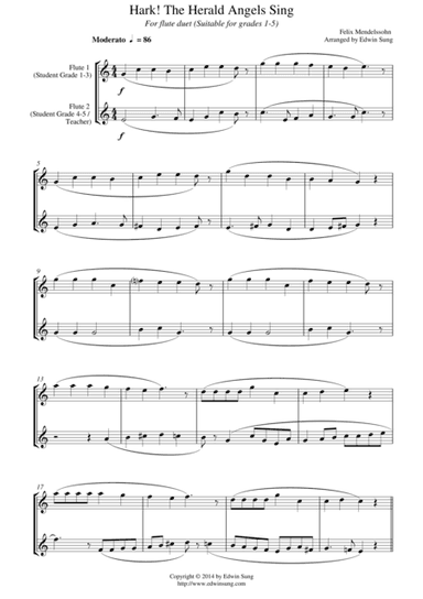 Hark! The Herald Angels Sing (for flute duet, suitable for grades 1-5) (arr. Edwin Sung)