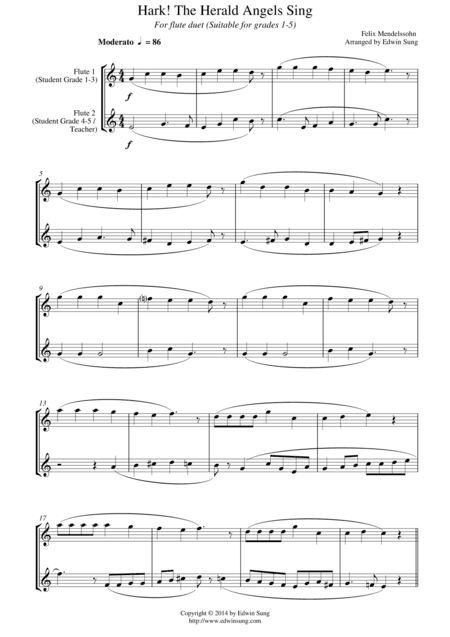Hark! The Herald Angels Sing (for flute duet, suitable for grades 1-5) (arr. Edwin Sung)
