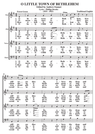 O Little Town Of Bethlehem (Forest Green) A Cappella SATB (arr. Edited by Andrew Emmet)