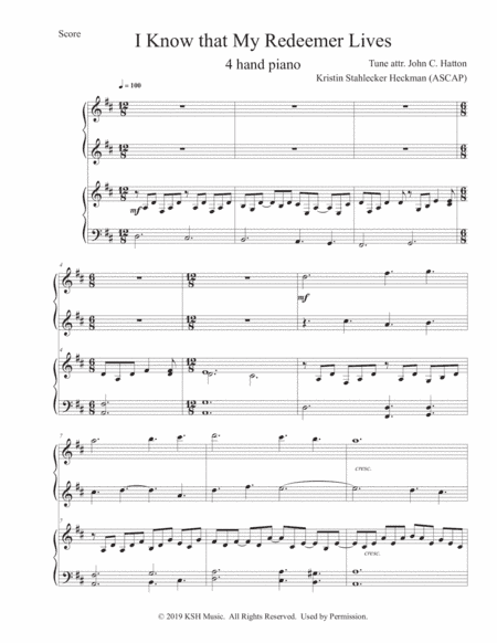 My Redeemer Lives (4 hand piano) (arr. Kristin Stahlecker Heckman)
