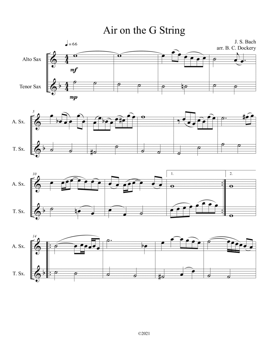 Air on the G String (Alto and Tenor Sax Duet) (arr. B. C. Dockery)