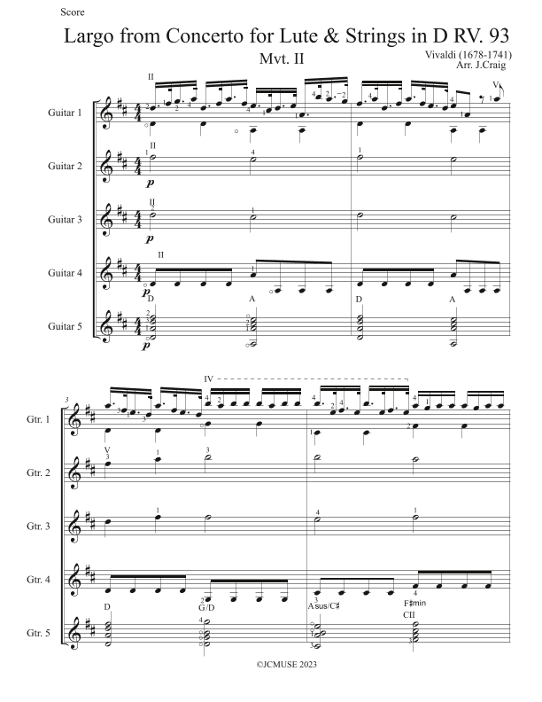 Largo from Concerto for Lute & Strings in D, RV. 93 (arr. Justin Craig)