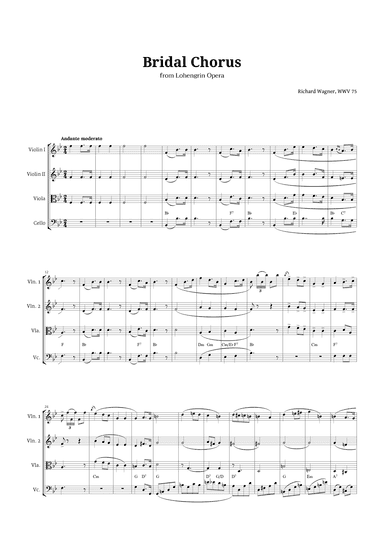 Bridal Chorus by Wagner for String Quartet with Chords (arr. Langanho)