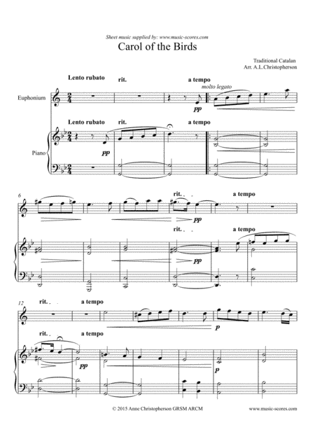 Carol of the Birds - Euphonium and Piano (arr. Anne L Christopherson GRSM ARCM)