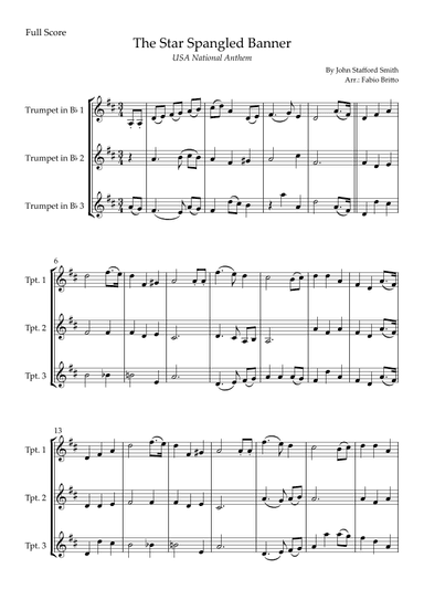 The Star Spangled Banner (USA National Anthem) for Trumpet in Bb Trio (arr. Fabio Britto)