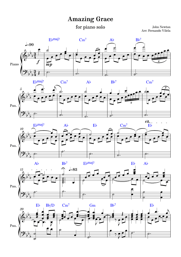 Amazing Grace (piano solo) - Eb (arr. Fernando Vilela)